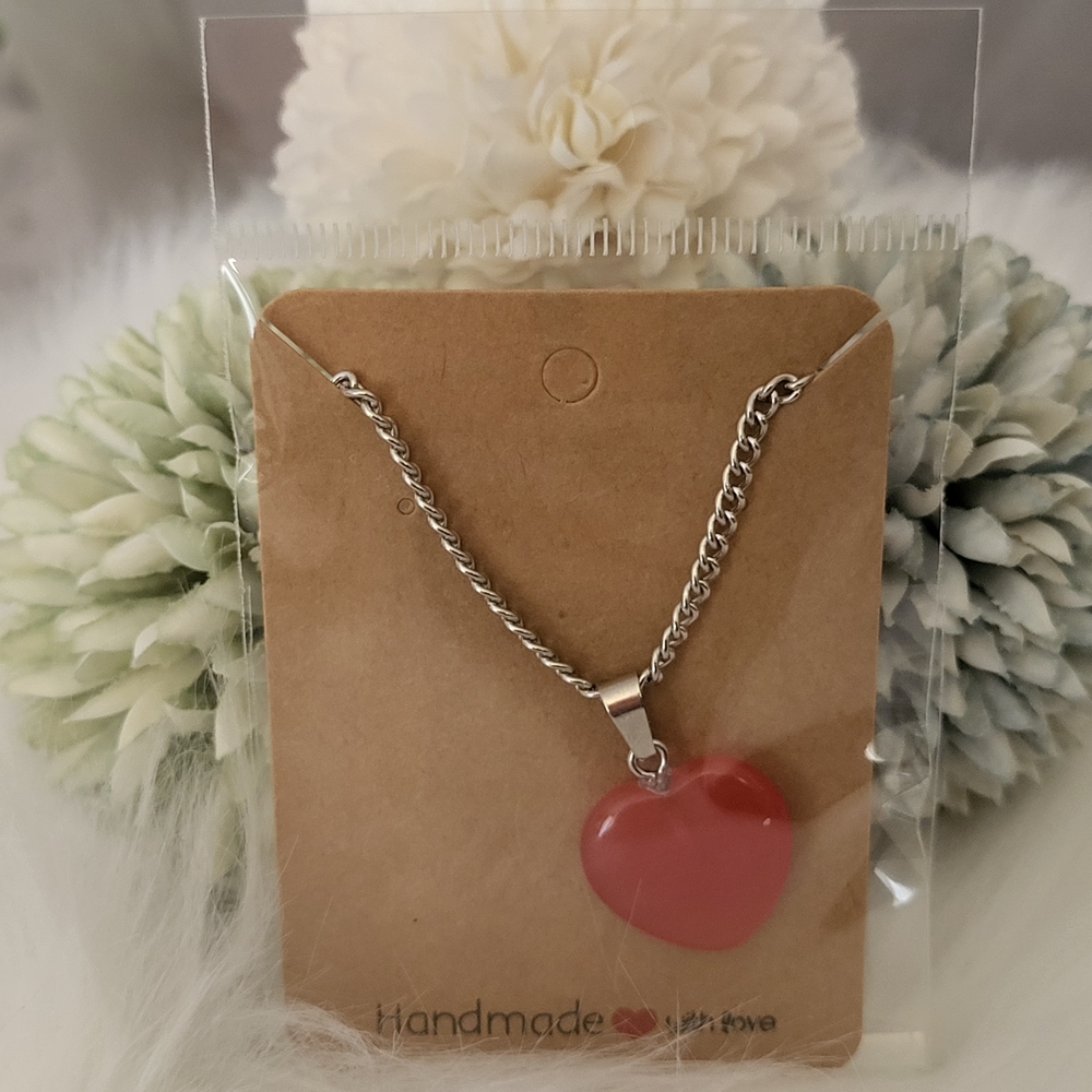 Silver Chain with Red Heart Pendant